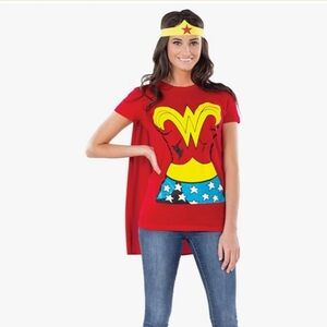Red Wonder Woman Costume T-Shirt with Cape
